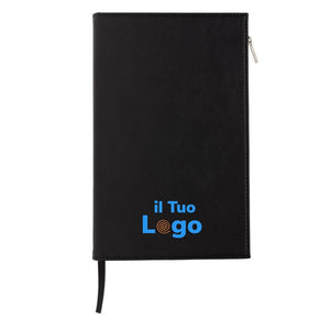 Taccuino Swiss Peak A5 in PU con cerniera nero - personalizzabile con logo