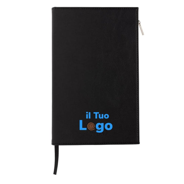 Taccuino Swiss Peak A5 in PU con cerniera nero - personalizzabile con logo