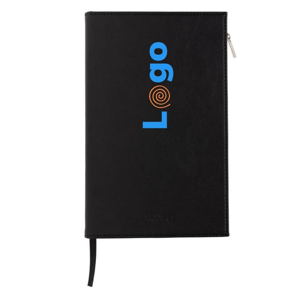 Taccuino Swiss Peak A5 in PU con cerniera nero - personalizzabile con logo
