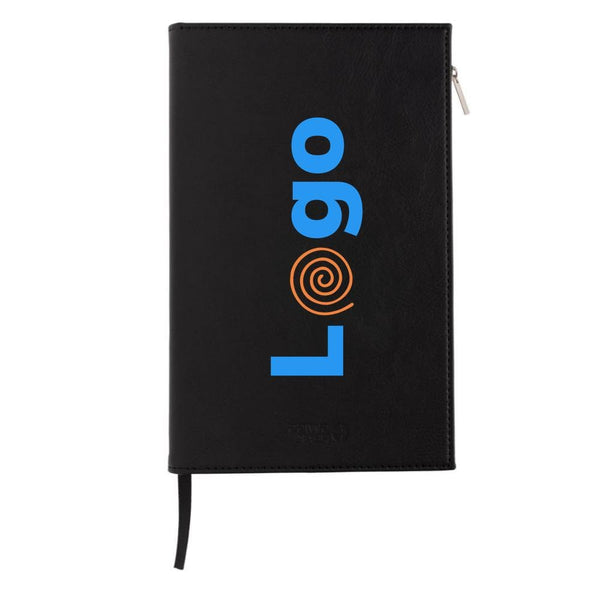 Taccuino Swiss Peak A5 in PU con cerniera nero - personalizzabile con logo