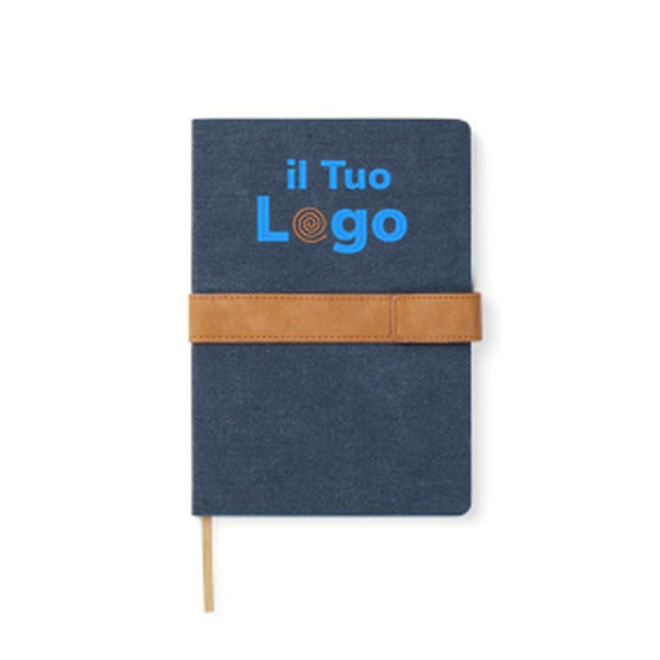 Taccuino VINGA Bosler in canvas riciclato RCS blu navy - personalizzabile con logo