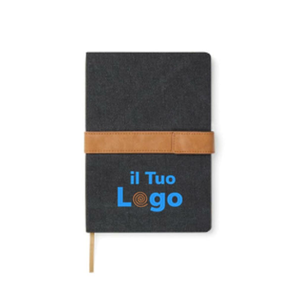 Taccuino VINGA Bosler in canvas riciclato RCS nero - personalizzabile con logo