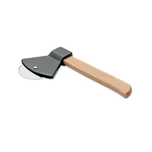 Tagliapizza con manico in bamboo Nero - personalizzabile con logo