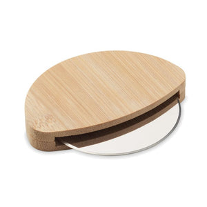 Tagliapizza rotondo in bambù natural - personalizzabile con logo
