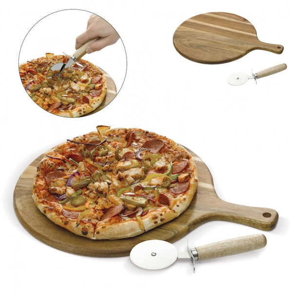 tagliere da pizza con rotella beige - personalizzabile con logo