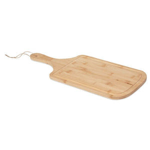 Tagliere in legno con scanalatura e corda di juta beige - personalizzabile con logo