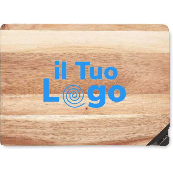 Tagliere in legno di acacia con affilalama beige - personalizzabile con logo