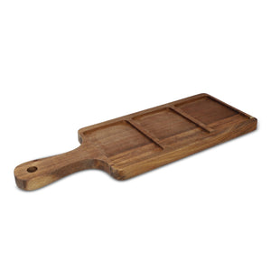 Taliere da portata in legno con 3 ciotole in ceramica beige - personalizzabile con logo