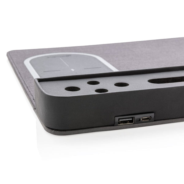 Tappetino mouse Air con ricarica wireless 5W e USB nero - personalizzabile con logo