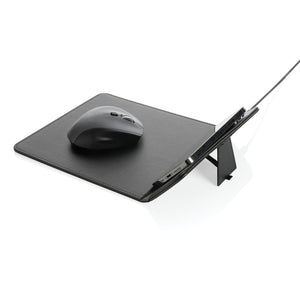 Tappetino mouse con ricarica wireless 10W in PU riciclato nero - personalizzabile con logo