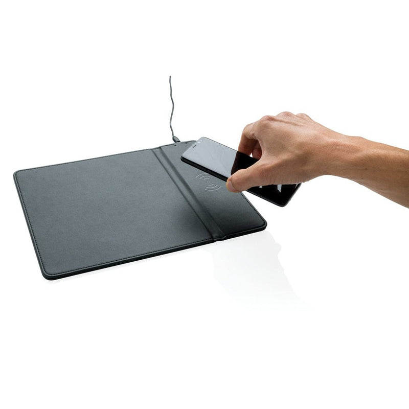 Tappetino mouse con ricarica wireless 5W nero - personalizzabile con logo