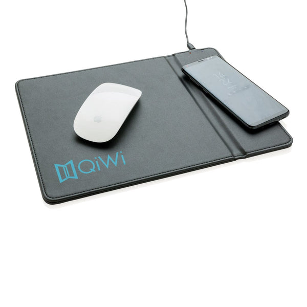 Tappetino mouse con ricarica wireless 5W nero - personalizzabile con logo