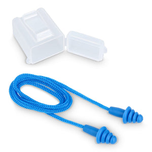 Tappi auricolari in TPE con cordino EN 352-2 32 dB Blu - personalizzabile con logo