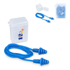 Tappi auricolari in TPE con cordino EN 352-2 32 dB Blu - personalizzabile con logo