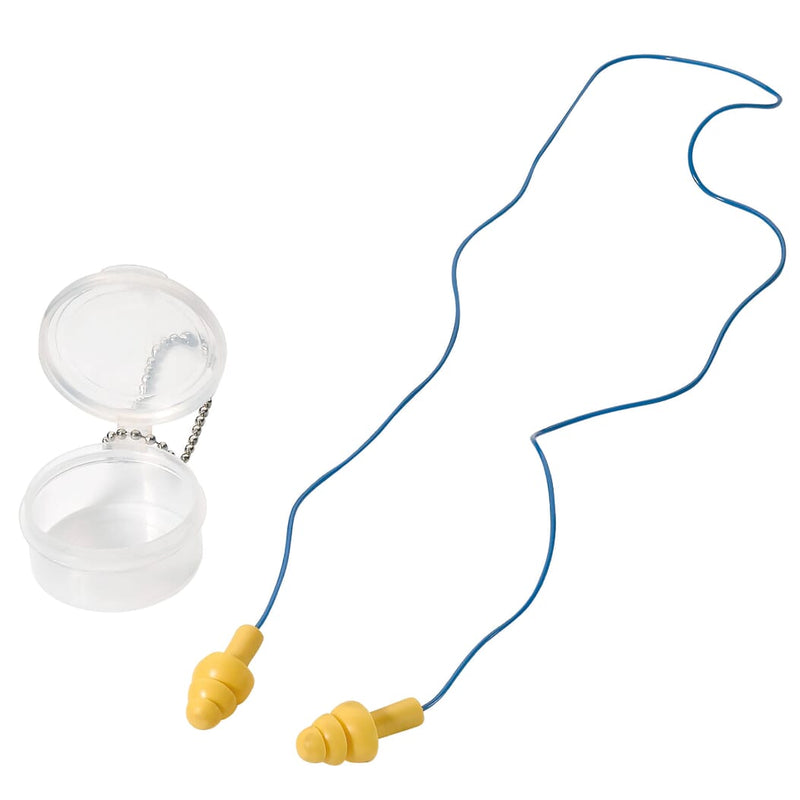 Tappi per orecchie con cordone Blu/ Giallo - personalizzabile con logo
