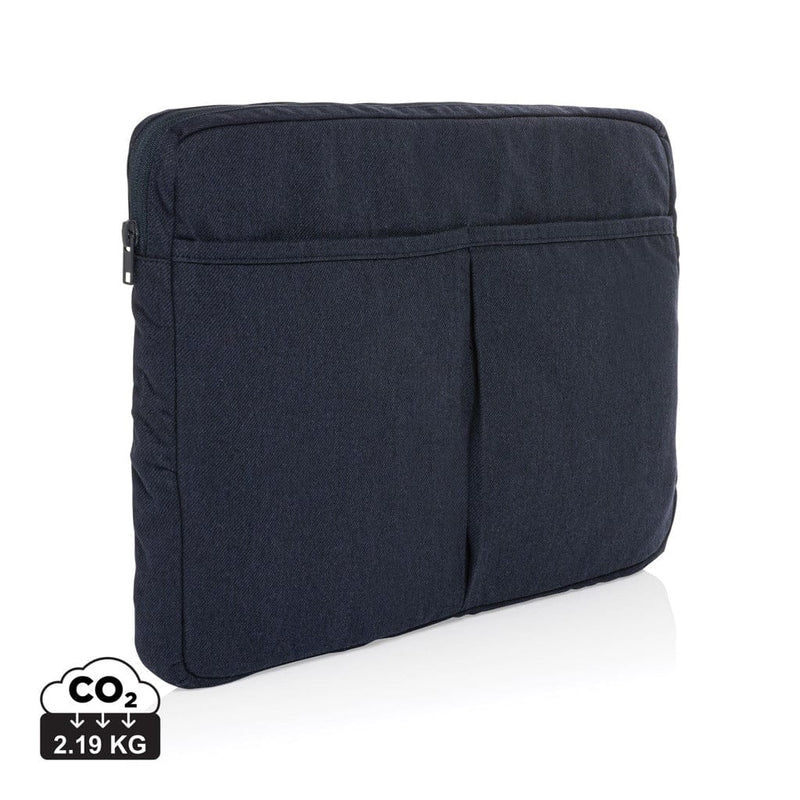 Tasca porta PC Laluka da 15,6" in cotone riciclato AWARE™ blu navy - personalizzabile con logo