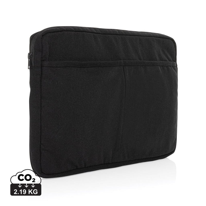 Tasca porta PC Laluka da 15,6" in cotone riciclato AWARE™ nero - personalizzabile con logo