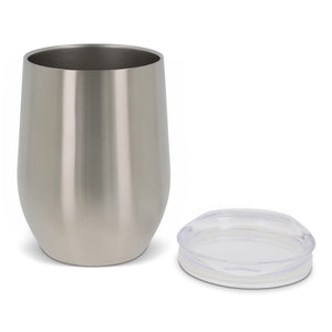 Tazza a doppia parete con coperchio color argento - personalizzabile con logo