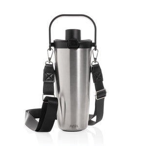 Tazza con tracolla Avira Ayala in rAcciaio RCS 600ml color argento - personalizzabile con logo