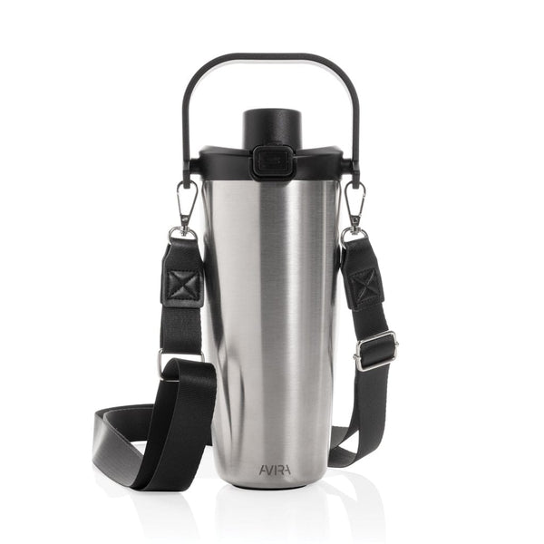Tazza con tracolla Avira Ayala in rAcciaio RCS 600ml color argento - personalizzabile con logo
