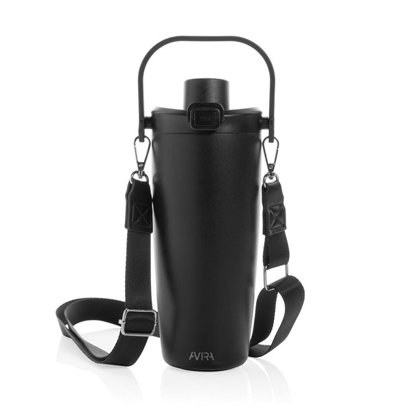 Tazza con tracolla Avira Ayala in rAcciaio RCS 600ml nero - personalizzabile con logo