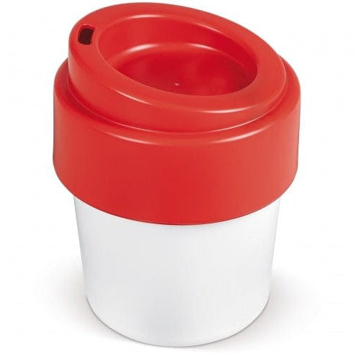 Tazza da caffè calda Hot-but-cool coperchio 240 ml Bianco / Rosso - personalizzabile con logo