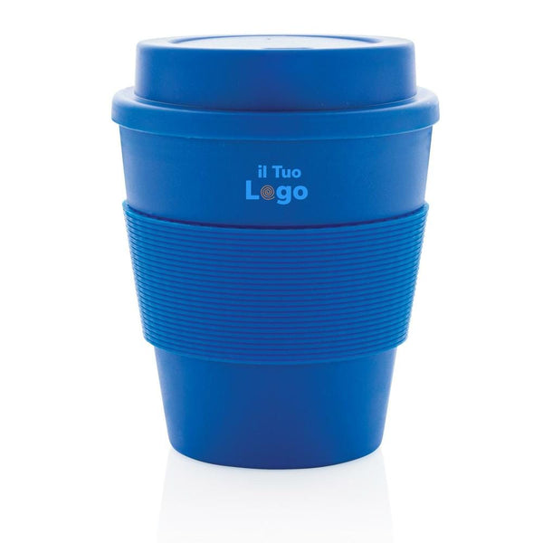 Tazza da caffè riutilizzabile con tappo a vite 350ml blu - personalizzabile con logo
