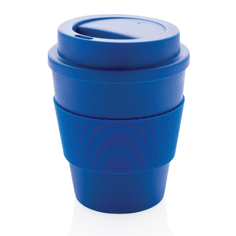 Tazza da caffè riutilizzabile con tappo a vite 350ml blu - personalizzabile con logo