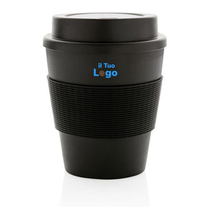 Tazza da caffè riutilizzabile con tappo a vite 350ml nero - personalizzabile con logo
