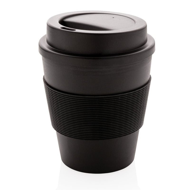Tazza da caffè riutilizzabile con tappo a vite 350ml nero - personalizzabile con logo
