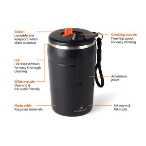 Tazza ermetica richiudibile Nordic Drift Trail RCS 350ML nero - personalizzabile con logo