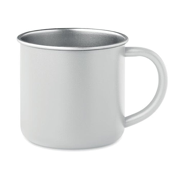 Tazza in acciaio inox riciclato con manico Bianco - personalizzabile con logo