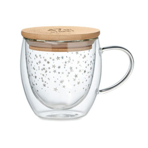 Tazza in borosilicato stelline trasparente - personalizzabile con logo