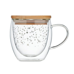 Tazza in borosilicato stelline trasparente - personalizzabile con logo