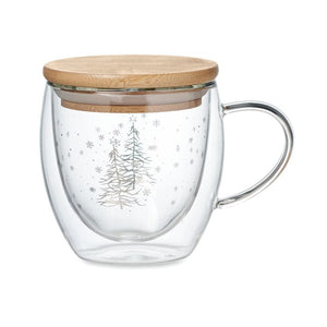 Tazza in borosilicato alberi di Natale trasparente - personalizzabile con logo