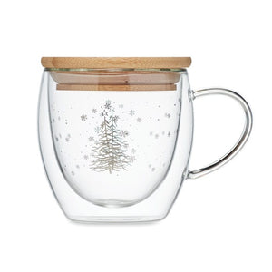 Tazza in borosilicato alberi di Natale trasparente - personalizzabile con logo