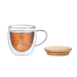 Tazza in borosilicato alberi di Natale trasparente - personalizzabile con logo