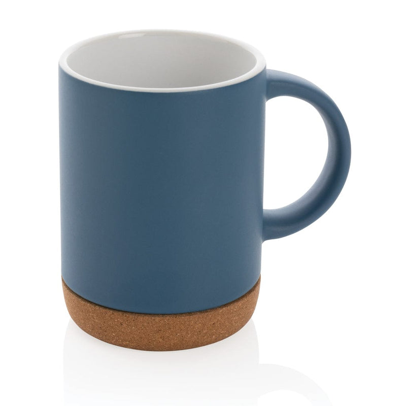 Tazza in ceramica con base in sughero blu - personalizzabile con logo
