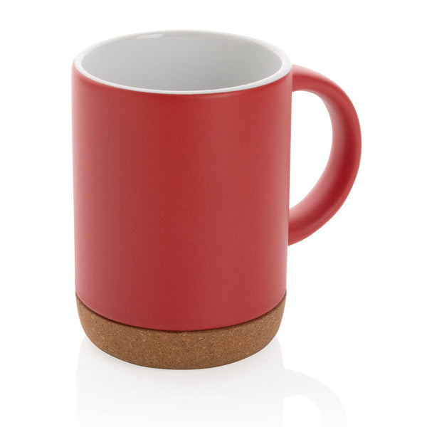 Tazza in ceramica con base in sughero rosso - personalizzabile con logo