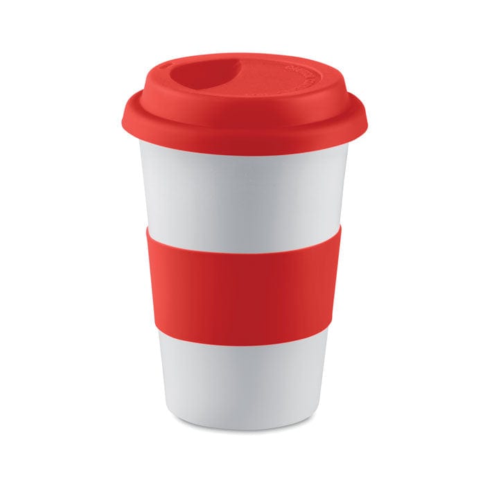 Tazza in ceramica e silicone rosso - personalizzabile con logo