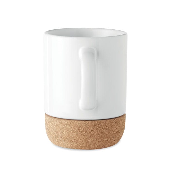 Tazza in ceramica base in sughero 8,3x11 cm bianco - personalizzabile con logo