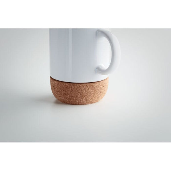 Tazza in ceramica base in sughero 8,3x11 cm bianco - personalizzabile con logo
