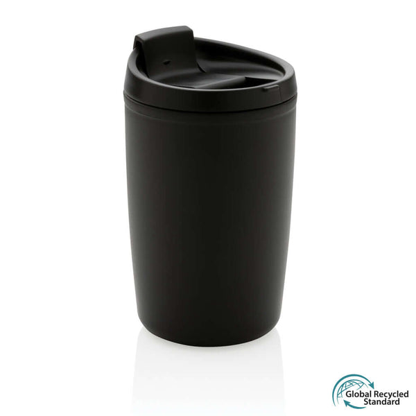 Tazza in PP riciclato GRS con tappo 300ml nero - personalizzabile con logo