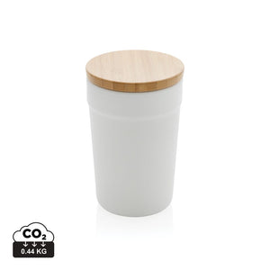 Tazza in rPP GRS con tappo in bambù bianco - personalizzabile con logo