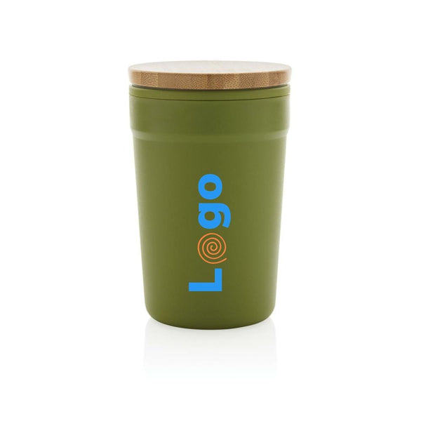 Tazza in rPP GRS con tappo in bambù - personalizzabile con logo