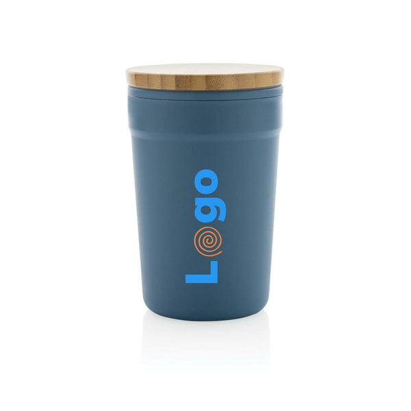Tazza in rPP GRS con tappo in bambù - personalizzabile con logo