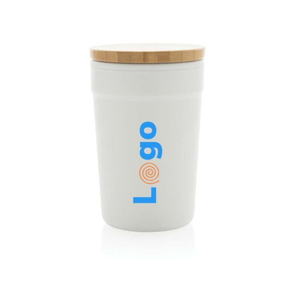 Tazza in rPP GRS con tappo in bambù - personalizzabile con logo