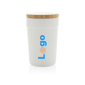Tazza in rPP GRS con tappo in bambù - personalizzabile con logo
