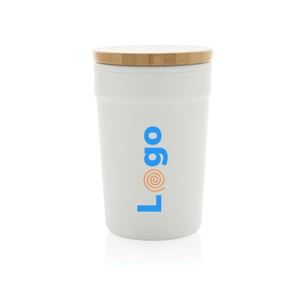 Tazza in rPP GRS con tappo in bambù - personalizzabile con logo