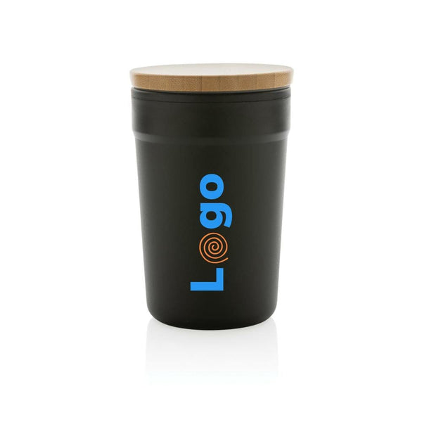 Tazza in rPP GRS con tappo in bambù - personalizzabile con logo